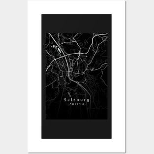 Salzburg Austria City Map dark Posters and Art